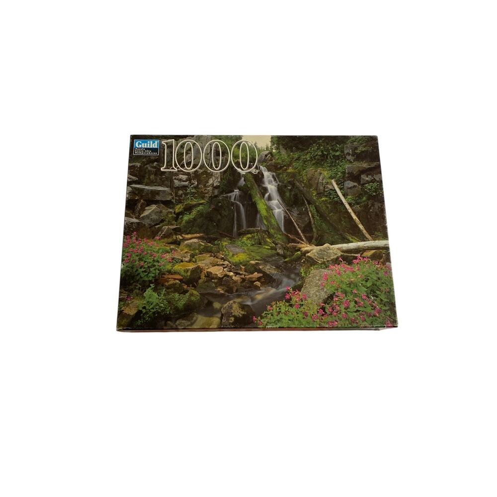 Vintage Guild Hasbro 1000 Piece Jigsaw Puzzle Mount Rainier Waterfall Scenic